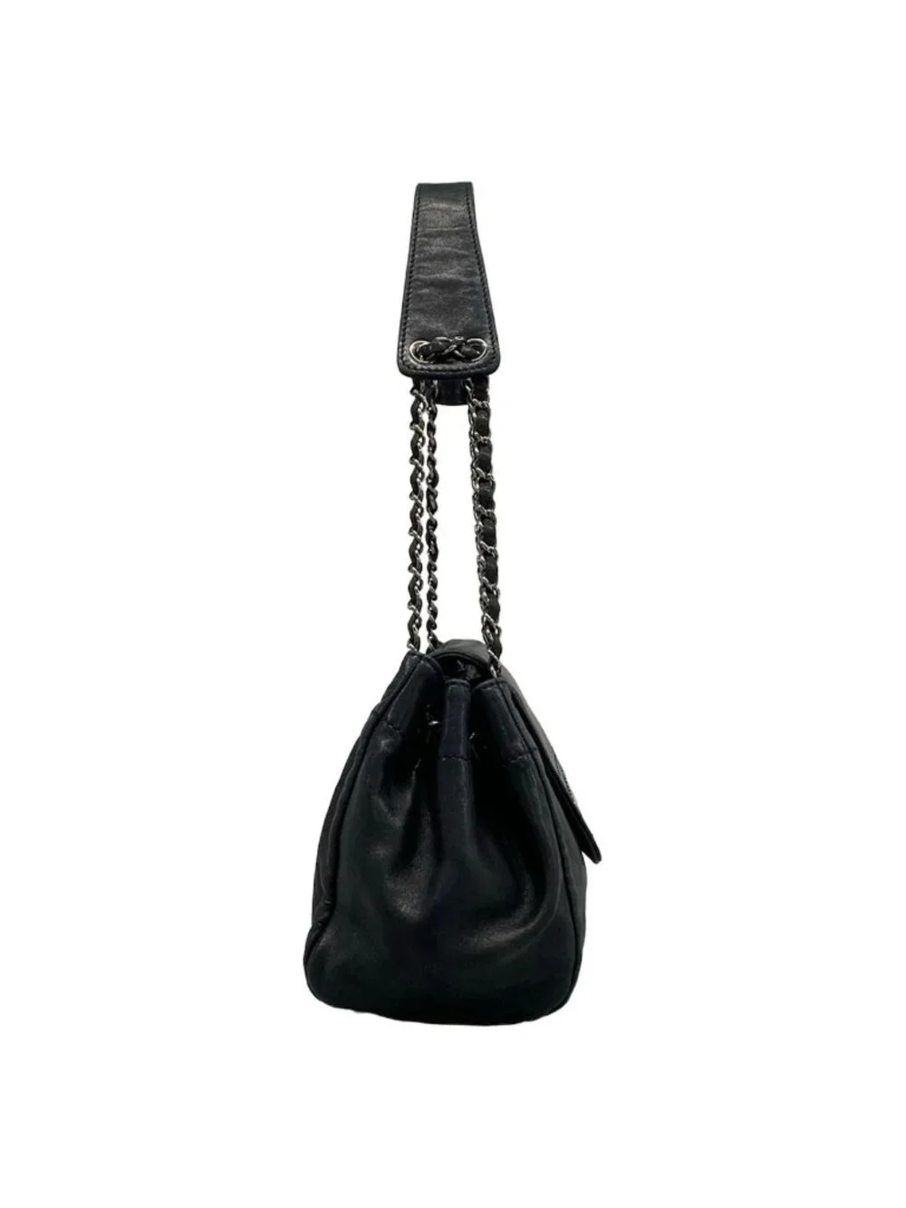 Chanel Shoulder Bag Black Chain Silver Logo Flap Lambskin